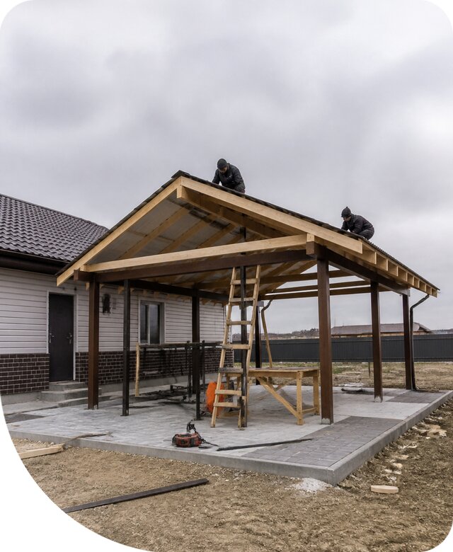 Двускатный навес в Сарапуле под ключ: изготовление и монтаж